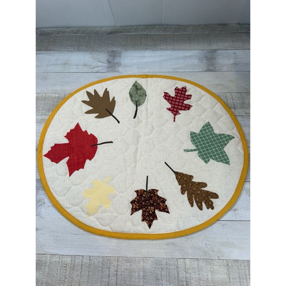 Handmade Other - Handmade Quilted Fall Table Topper Autumn Leaves Applique Oval Thanksgiving
